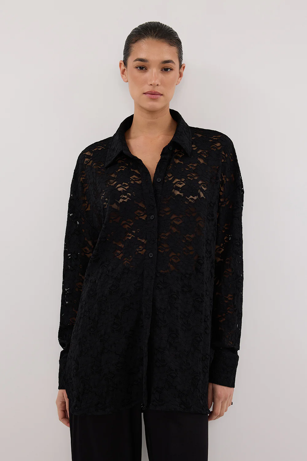 LOULA BLACK LACE LONG SLEEVE SHIRT - Yukikoi