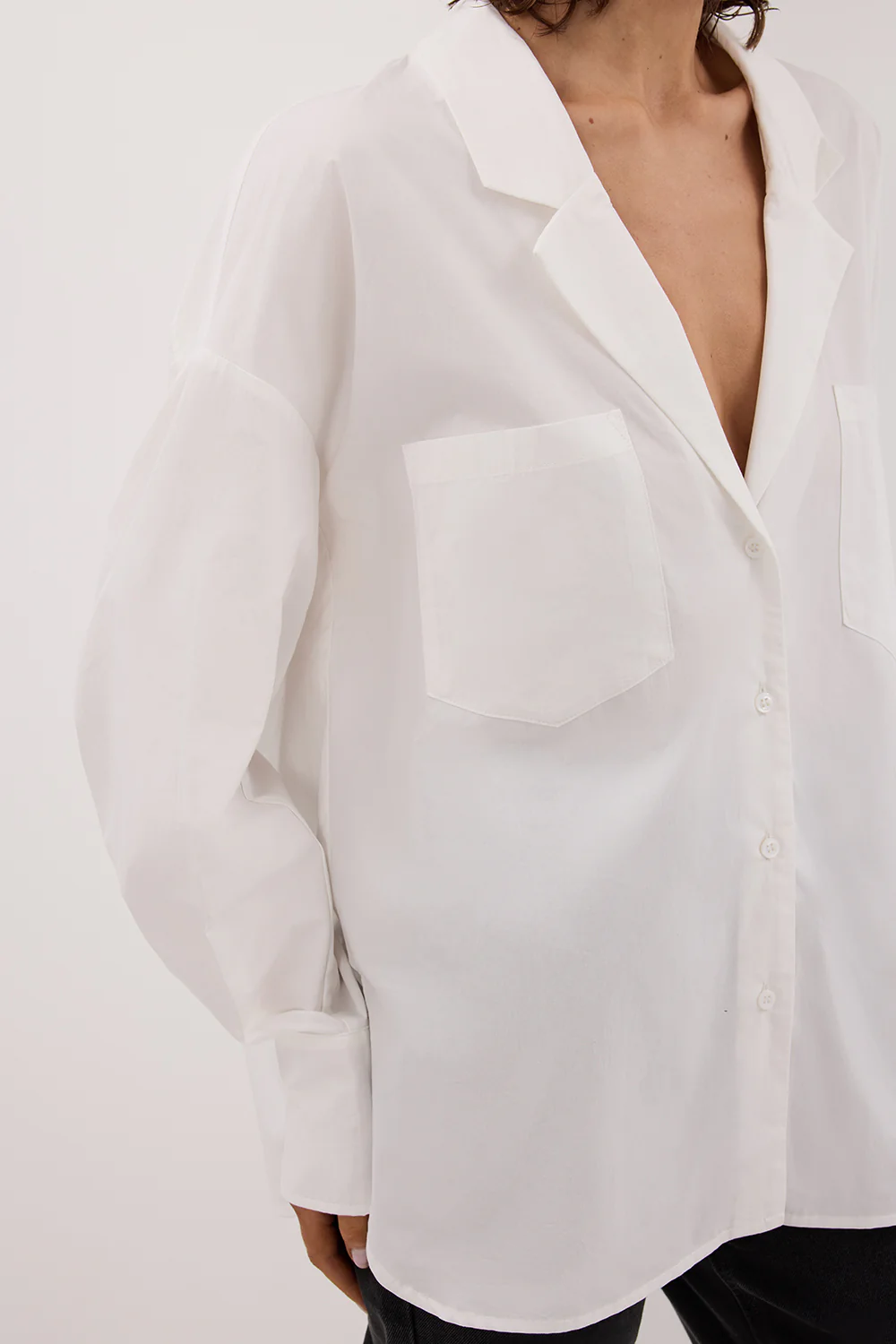 IRENE WHITE LONG SLEEVE NOTCH COLLAR SHIRT - Yukikoi