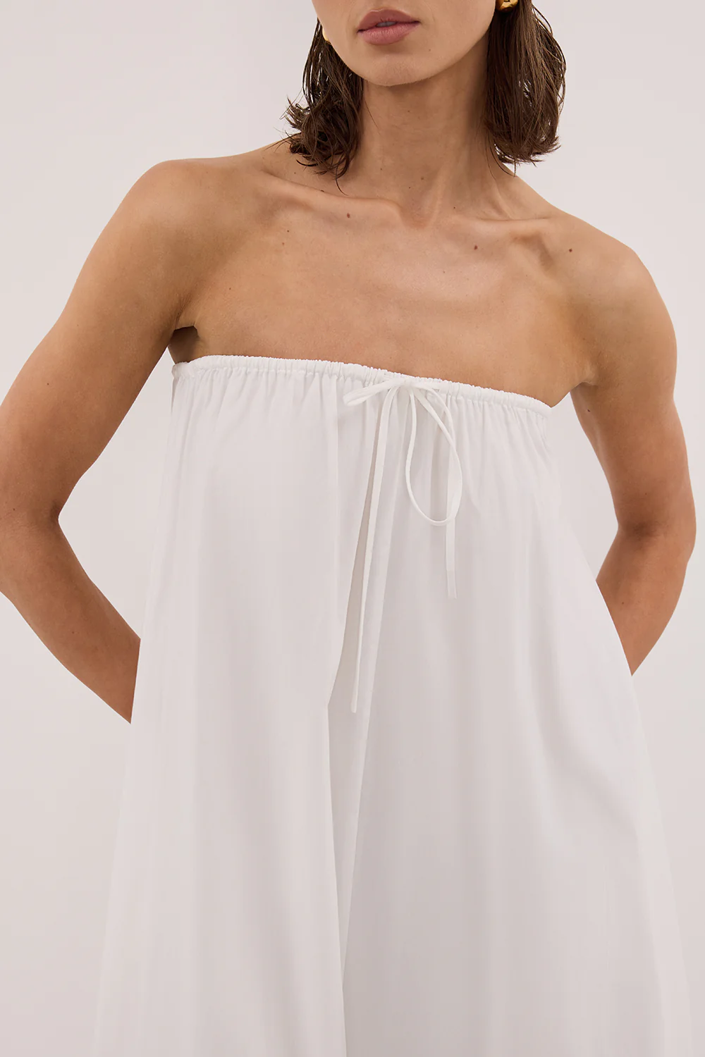 SOMMER WHITE STRAPLESS POPLIN MIDI DRESS - Yukikoi