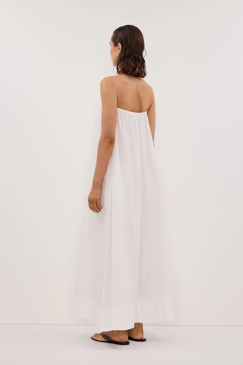 SOMMER WHITE STRAPLESS POPLIN MIDI DRESS - Yukikoi