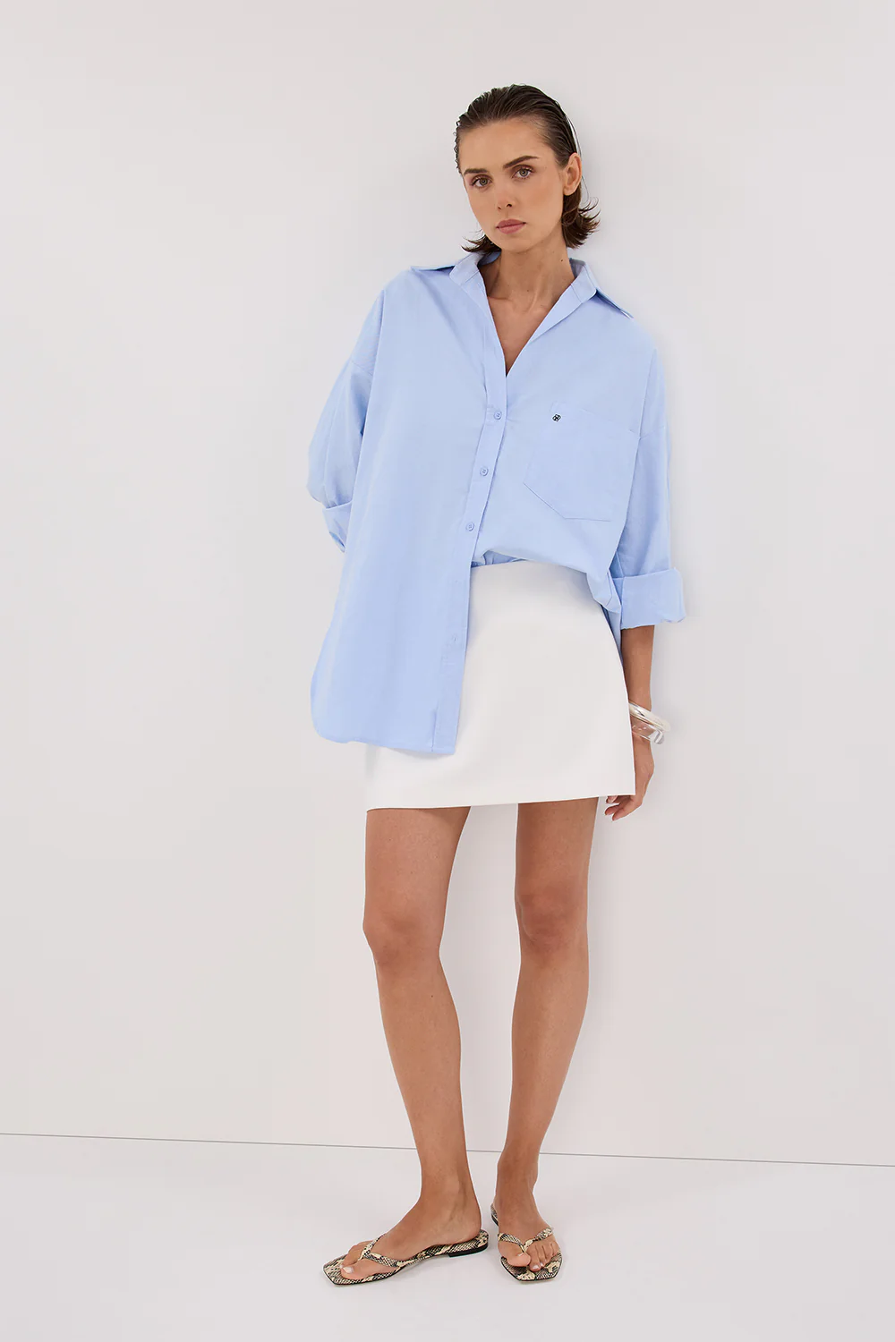 RHEA BLUE OVERSIZED COTTON SHIRT - Yukikoi