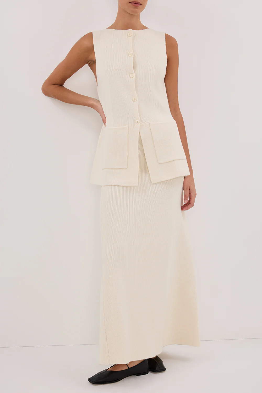 AVA CREAM LONGLINE KNIT MIDI SKIRT - Yukikoi