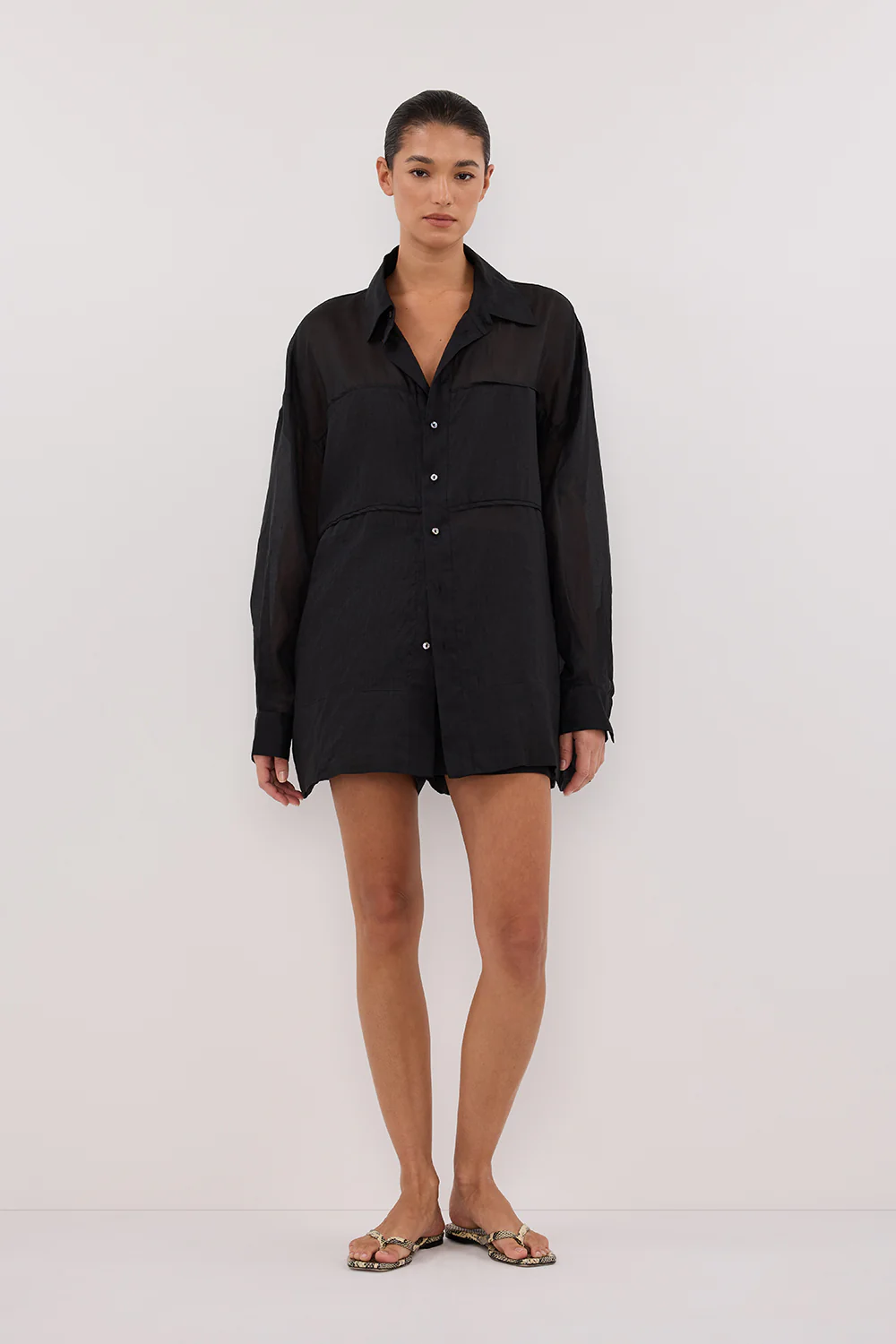 KAI BLACK OVERSIZED RAMIE LONG SLEEVE SHIRT - Yukikoi