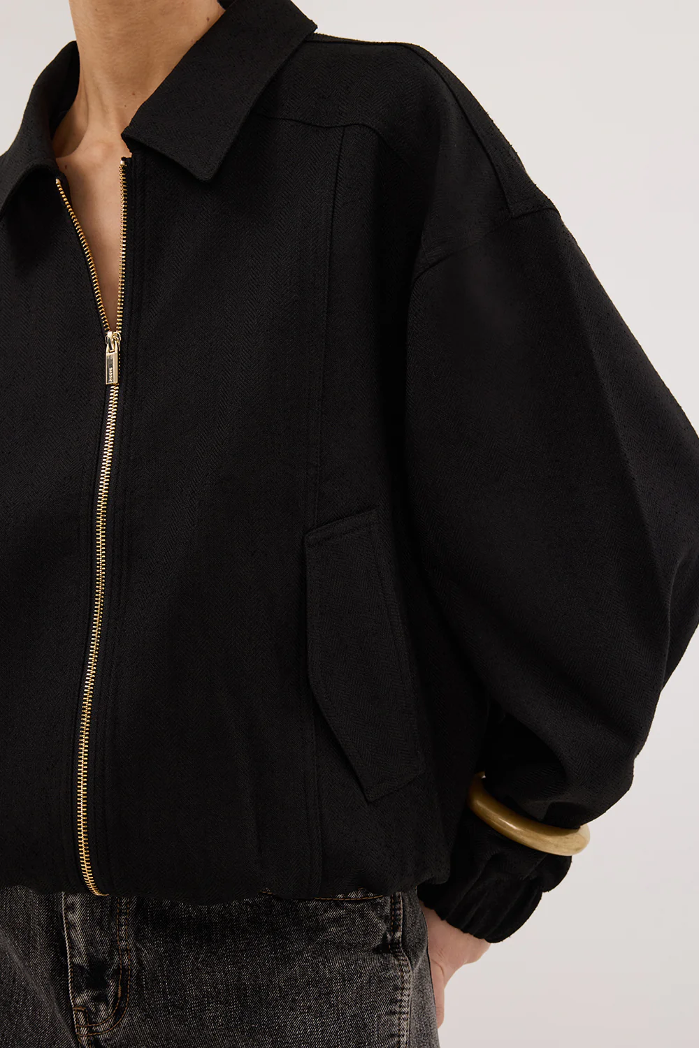 FRANKIE BLACK TWEED BOMBER JACKET - Yukikoi