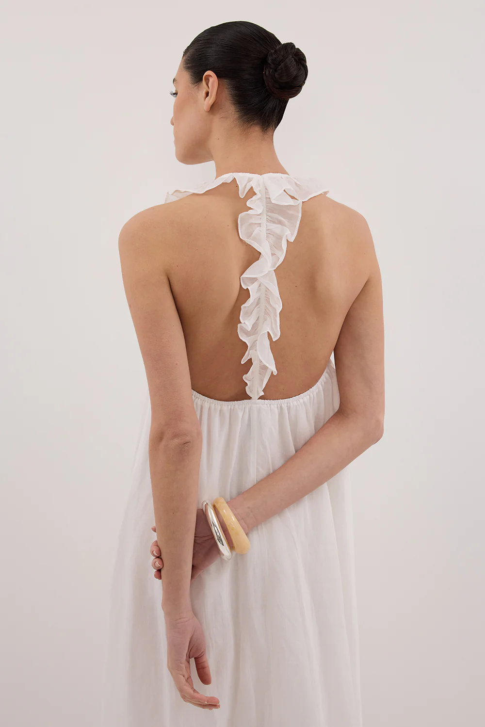 HAZEL WHITE RAMIE SLEEVELESS MIDI DRESS - Yukikoi