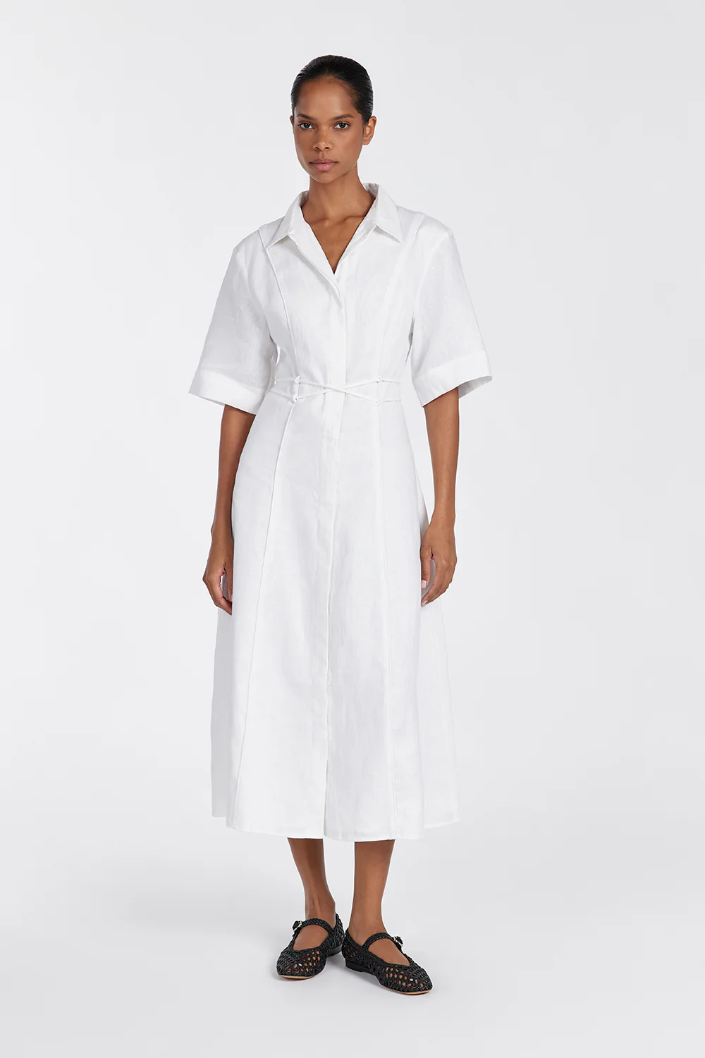 ASTRID WHITE LINEN MIDI DRESS - Yukikoi