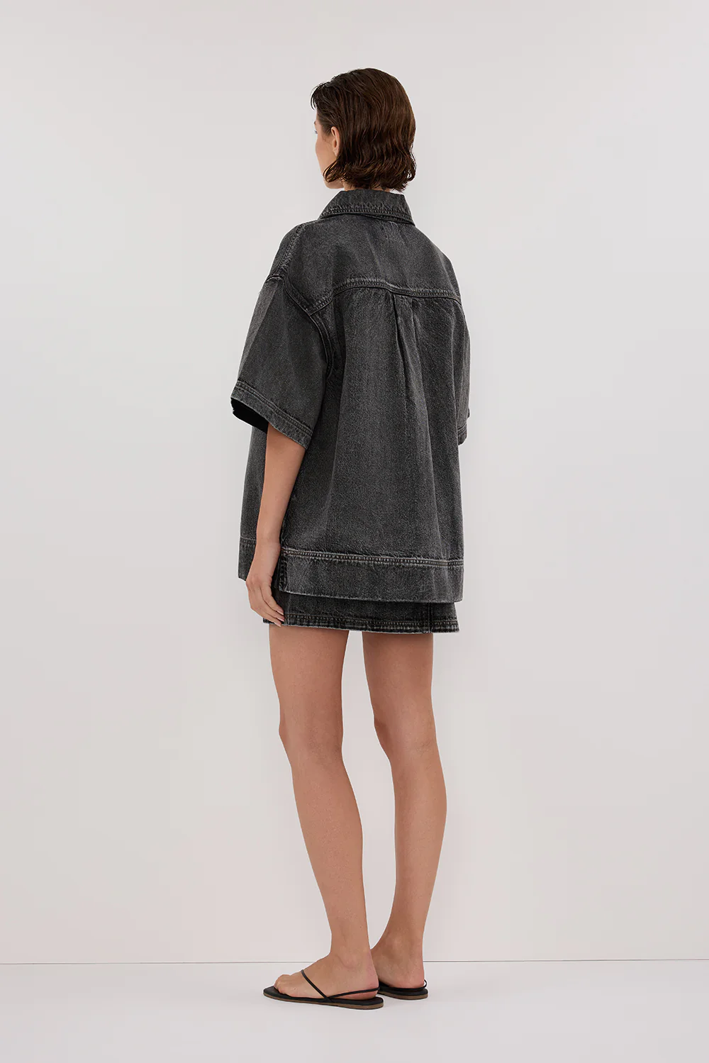 MASON WASHED BLACK BOXY DENIM SHIRT - Yukikoi