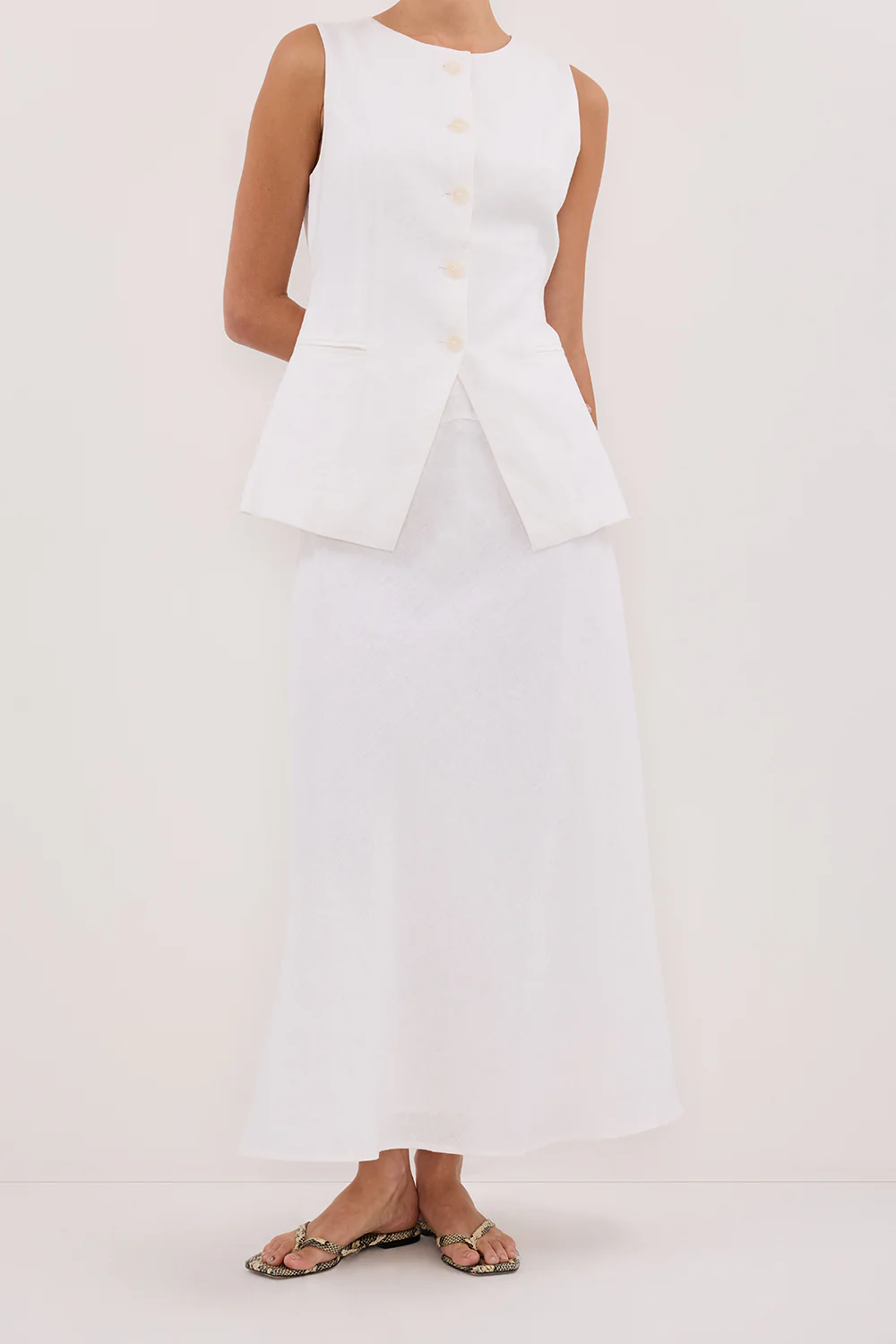 TYRA WHITE LINEN MIDI SKIRT - Yukikoi