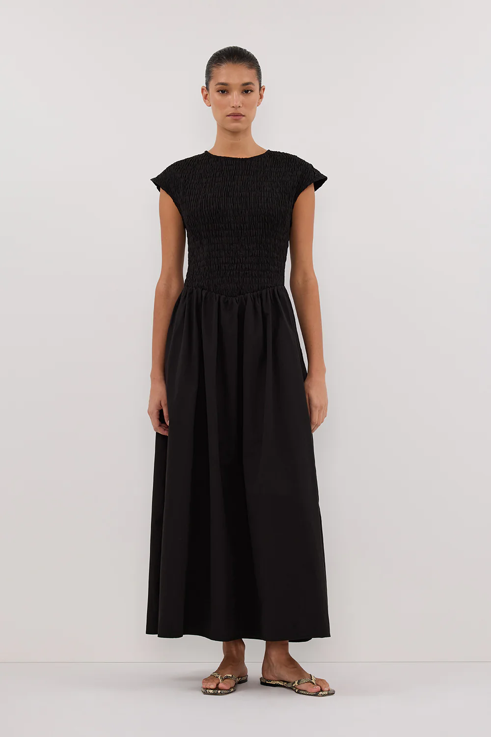 ROMA BLACK CAP SLEEVE MIDI DRESS - Yukikoi