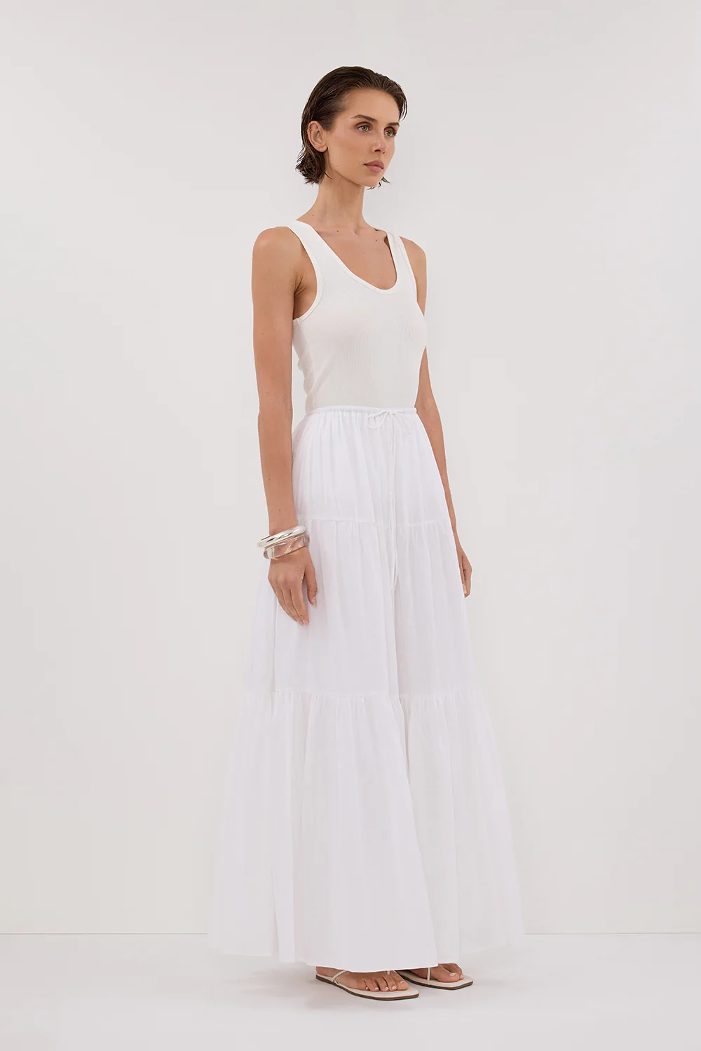 FLETCHER WHITE TIERED MAXI SKIRT - Yukikoi