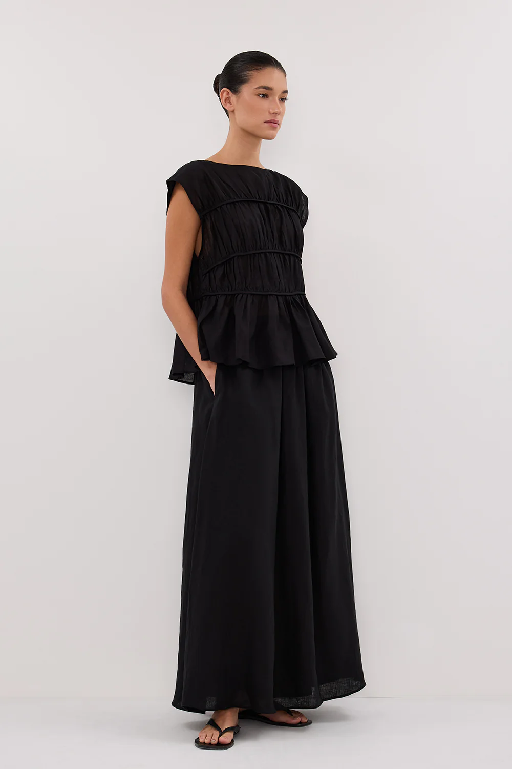 GEMIMA BLACK LINEN MIDI SKIRT - Yukikoi