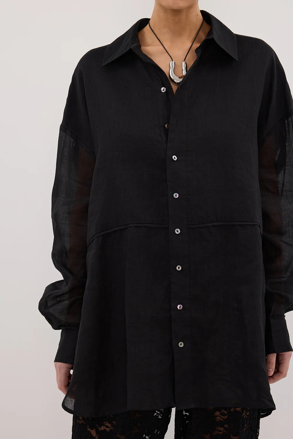 GIGI BLACK RAMIE LONG SLEEVE SHIRT - Yukikoi