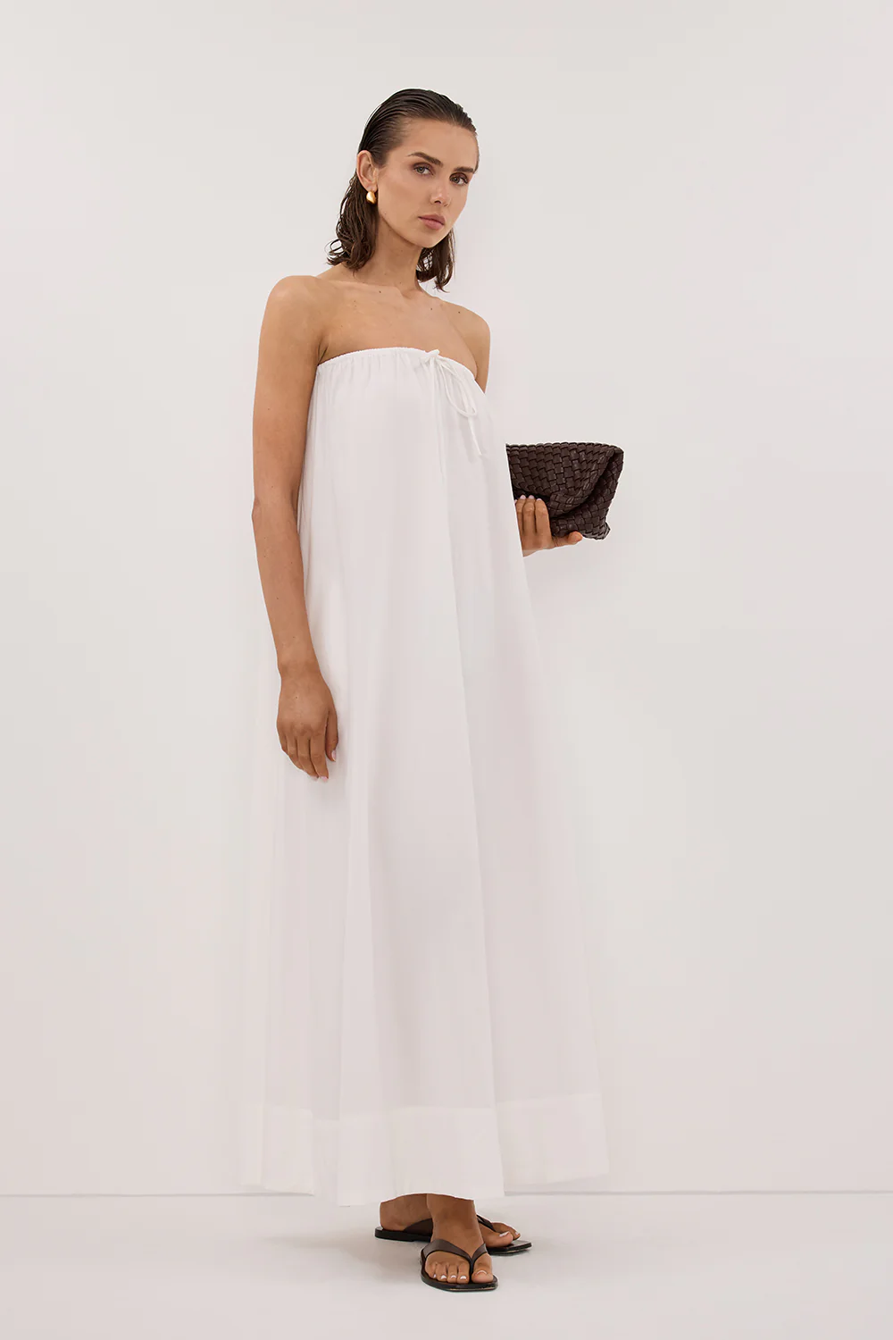 SOMMER WHITE STRAPLESS POPLIN MIDI DRESS - Yukikoi