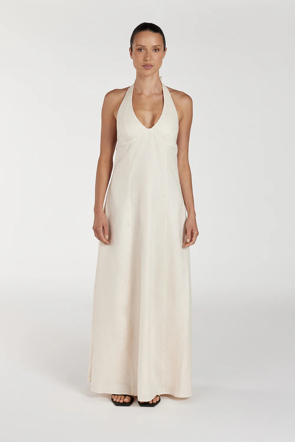AUDREY CREAM HALTER LINEN DRESS - Yukikoi