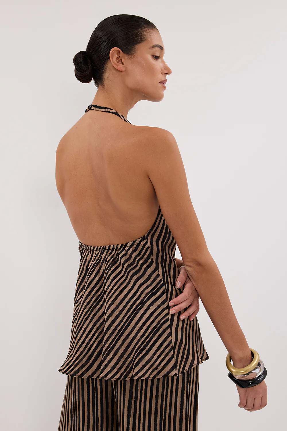 CHARLI TAN STRIPE HALTER TOP - Yukikoi