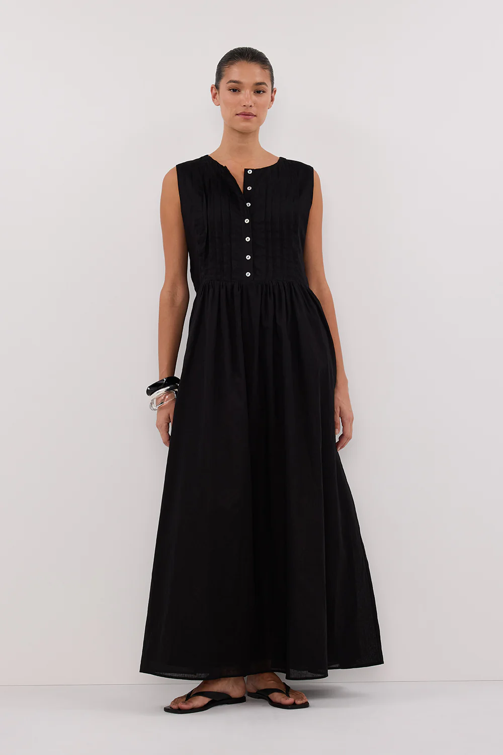 LARS BLACK PINTUCK LINEN MIDI DRESS - Yukikoi