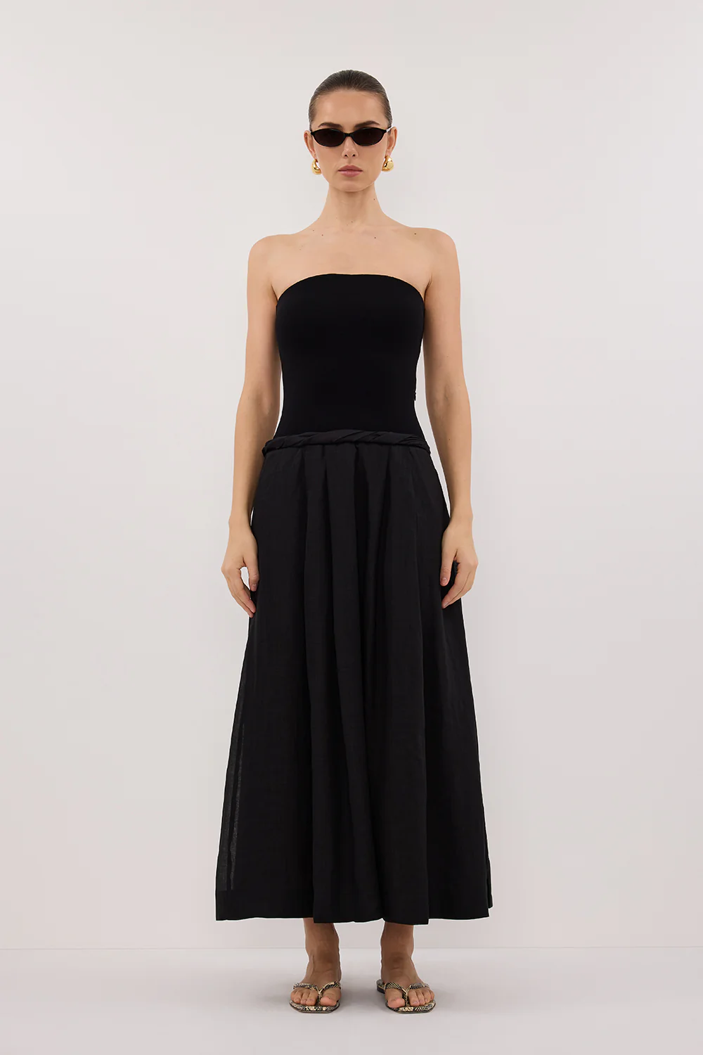 COCO BLACK STRAPLESS HYBRID MIDI DRESS - Yukikoi