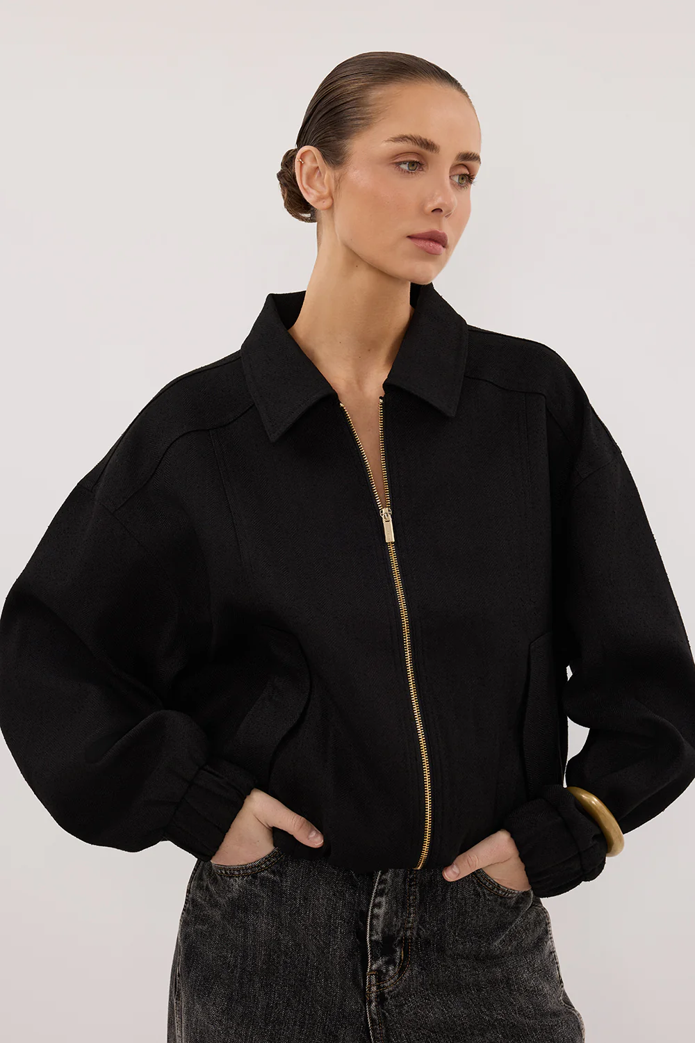 FRANKIE BLACK TWEED BOMBER JACKET - Yukikoi