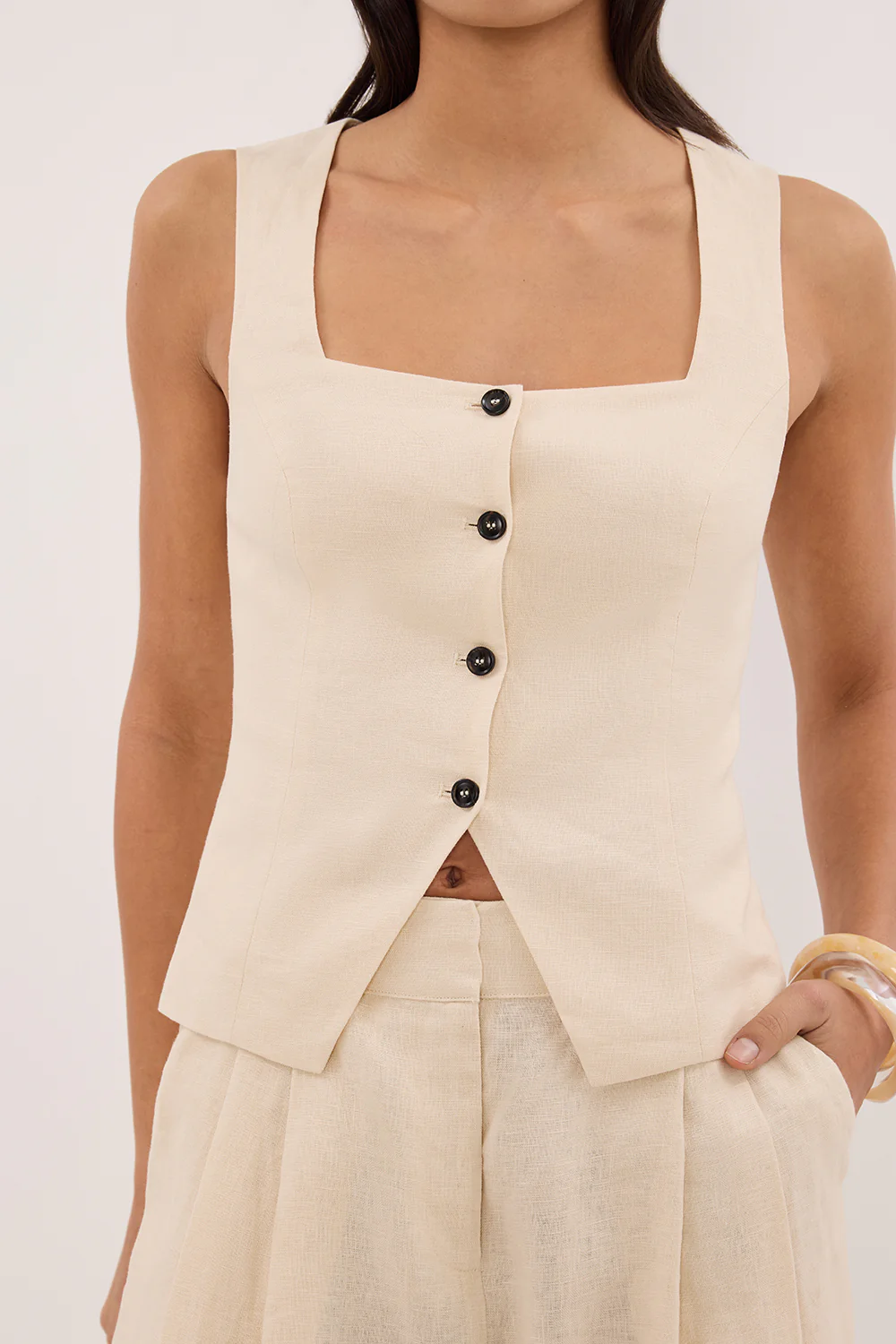 FRAN SANDSTONE LINEN VEST - Yukikoi