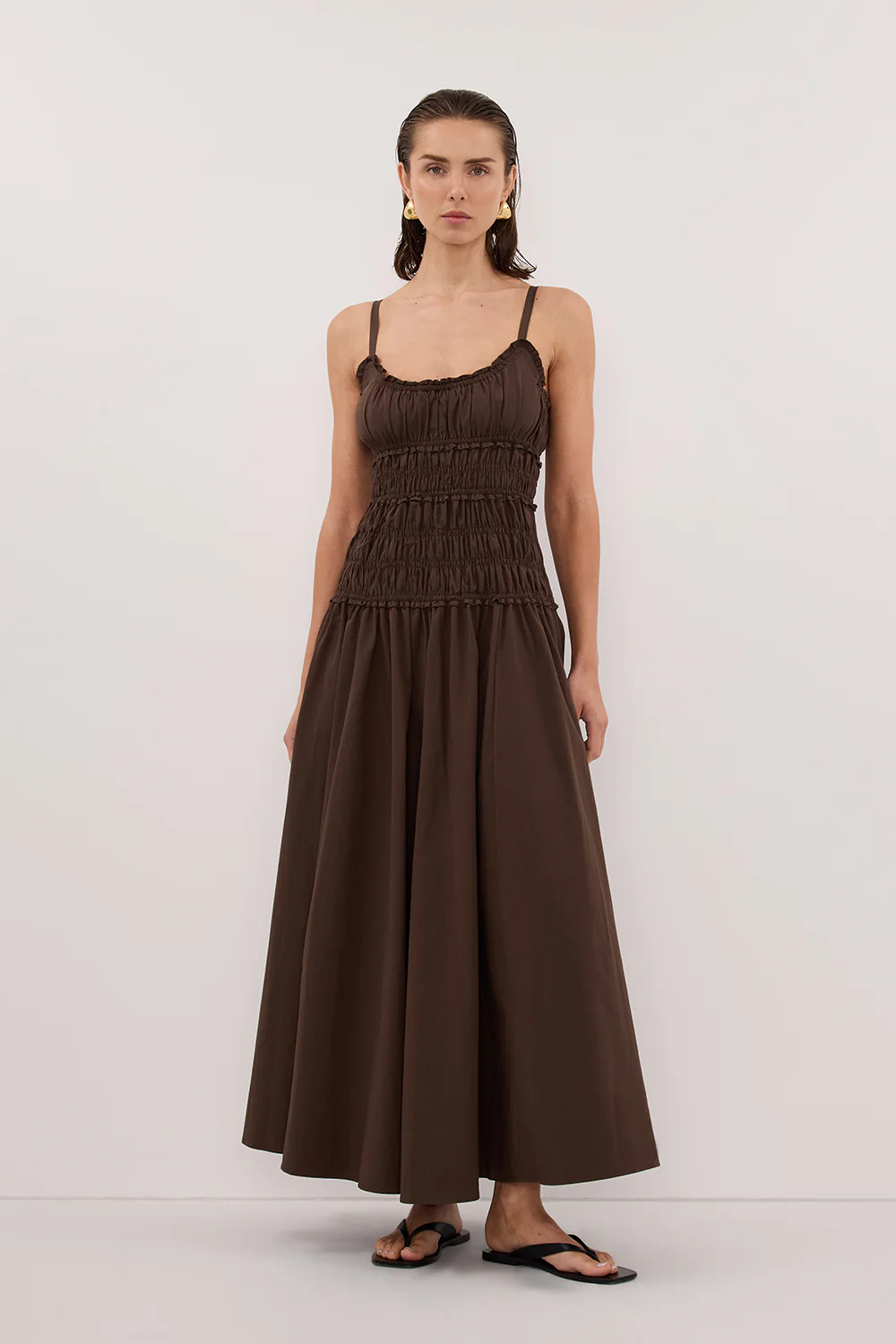 TOBY BITTER CHOC COTTON MIDI DRESS - Yukikoi