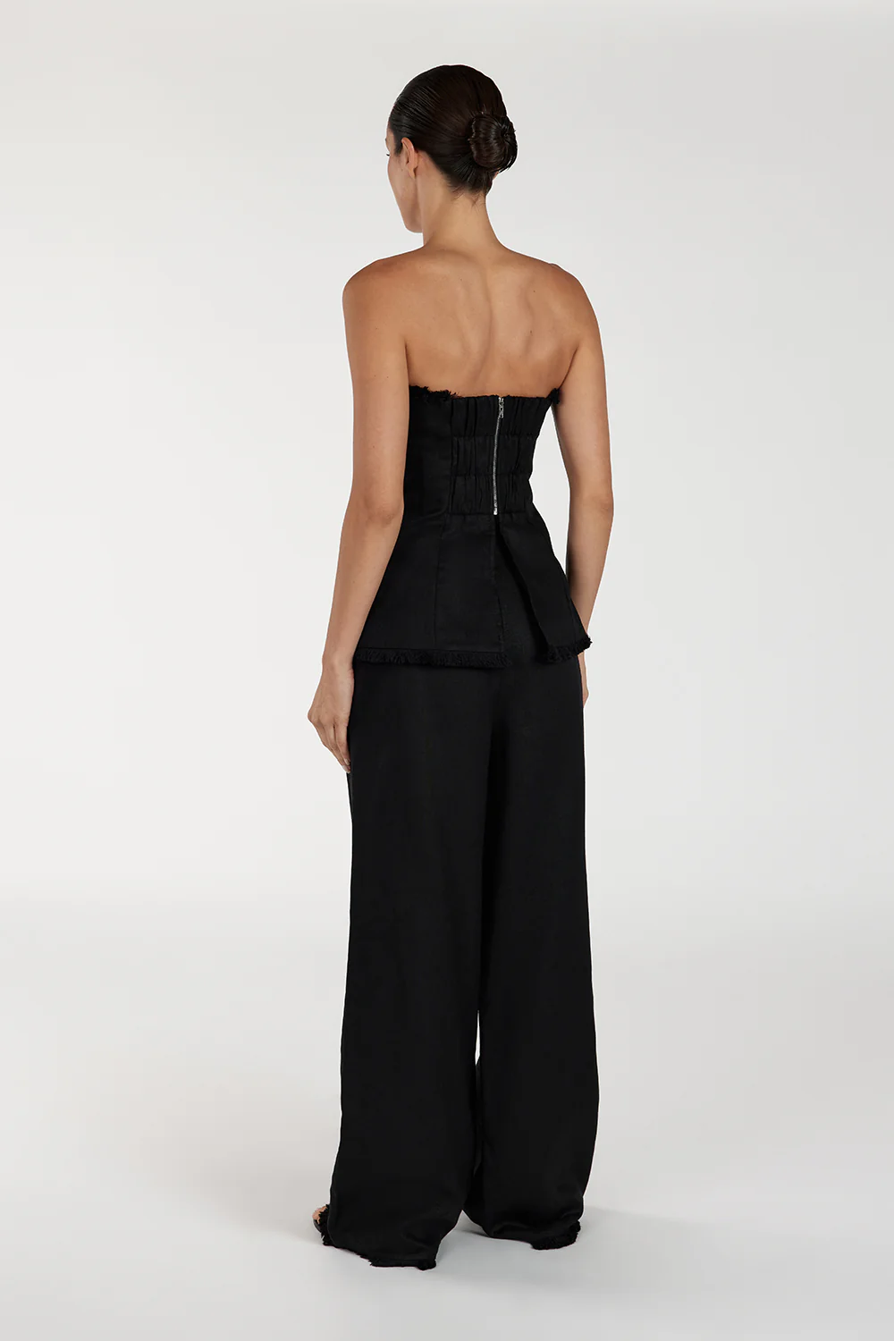 ZAHARA BLACK LINEN FRINGED PANT - Yukikoi