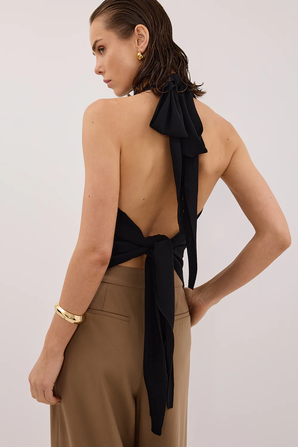 SOL BLACK SCARF HALTER KNIT TOP - Yukikoi