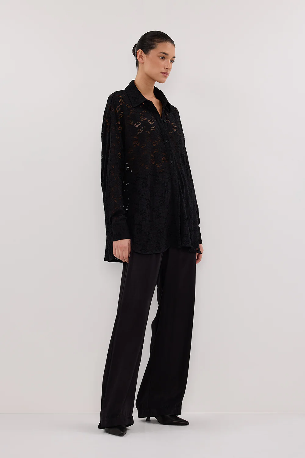 LOULA BLACK LACE LONG SLEEVE SHIRT - Yukikoi