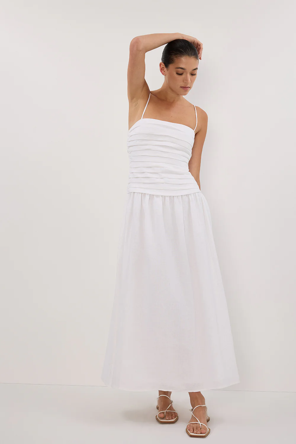 REECE WHITE LINEN MIDI DRESS - Yukikoi