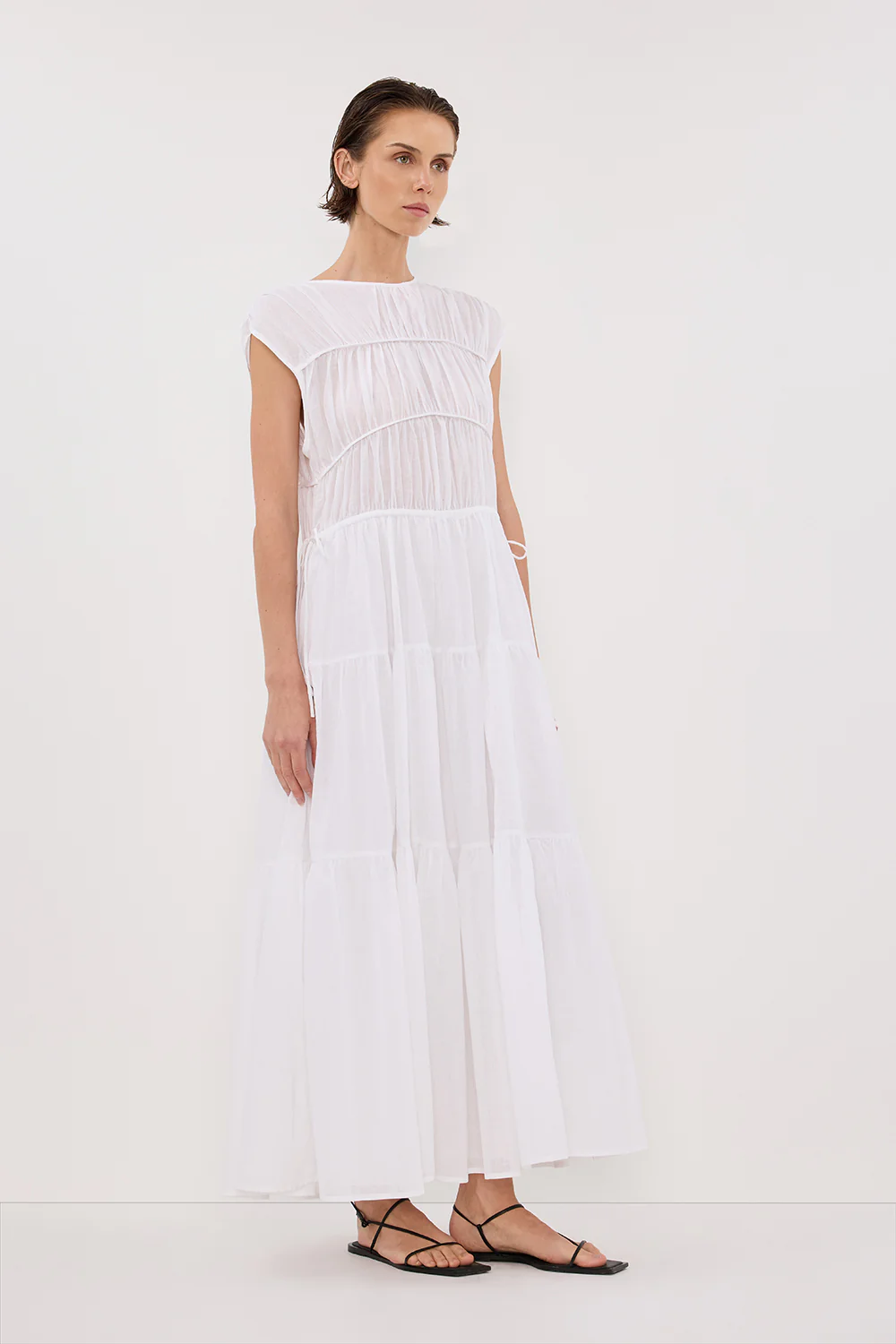 FLYNN WHITE LINEN BLEND MIDI DRESS - Yukikoi