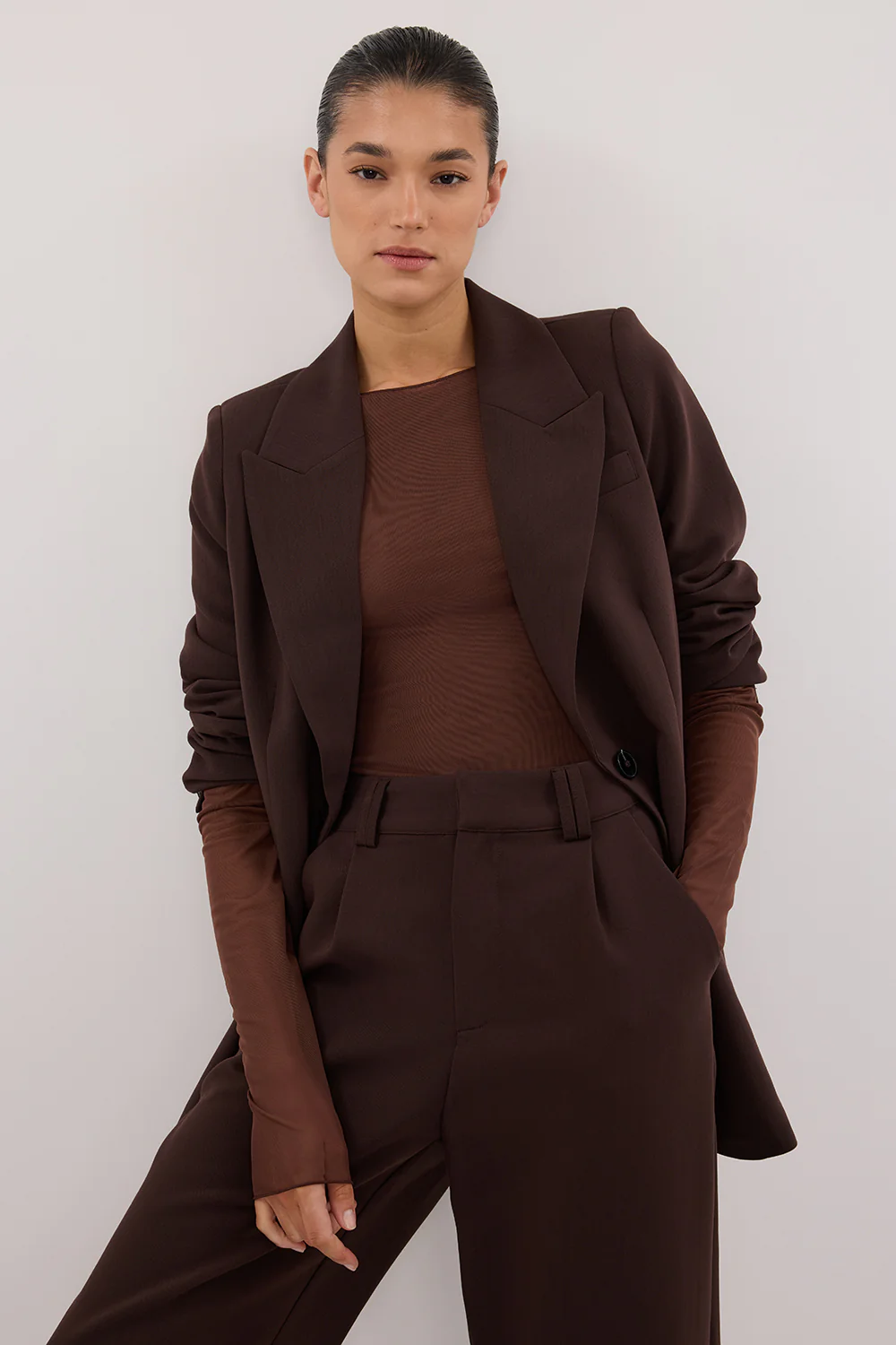 NYRA CHOC LONG SLEEVE MESH TOP - Yukikoi