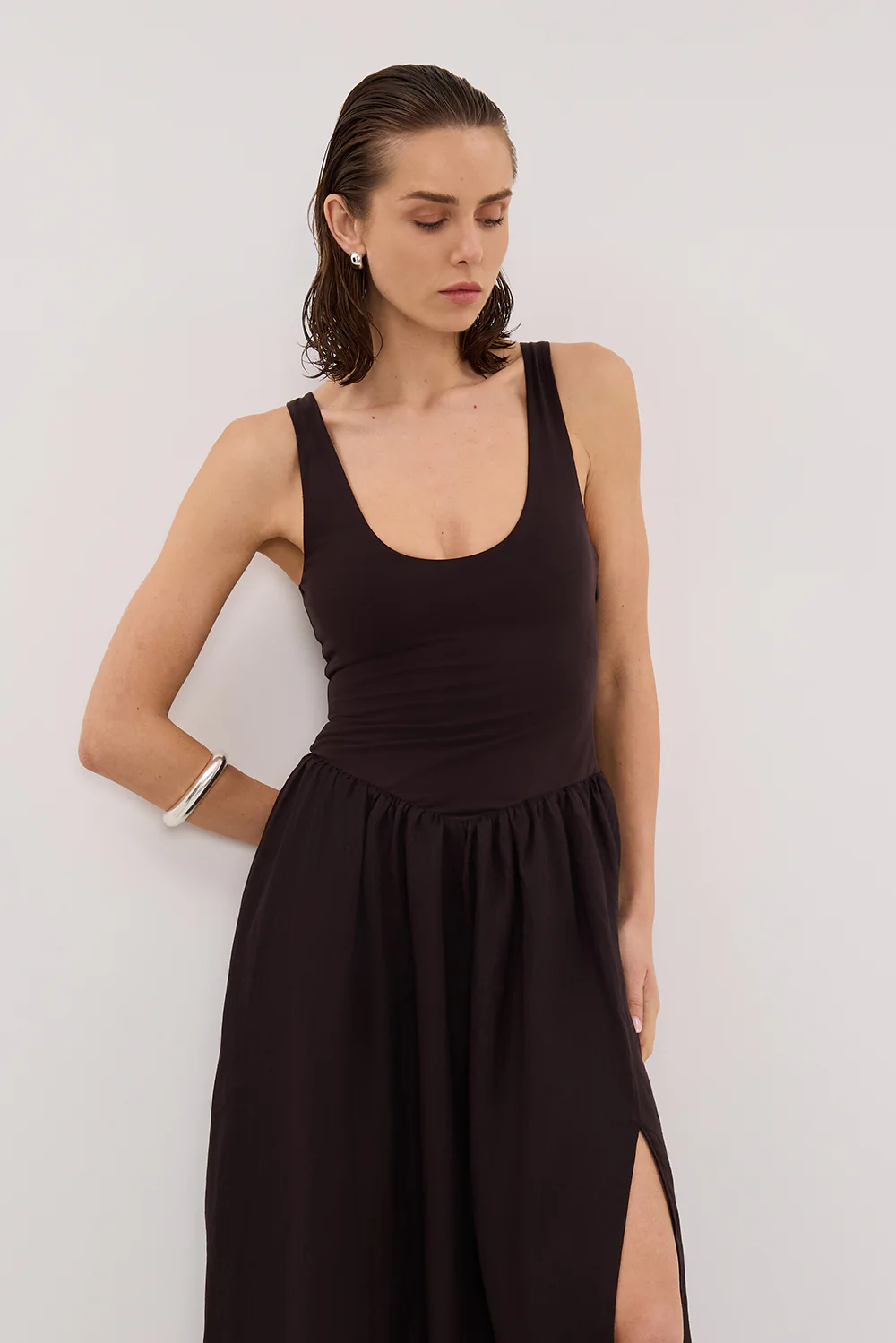 SKYLER BURNT CHOC HYBRID MIDI DRESS - Yukikoi