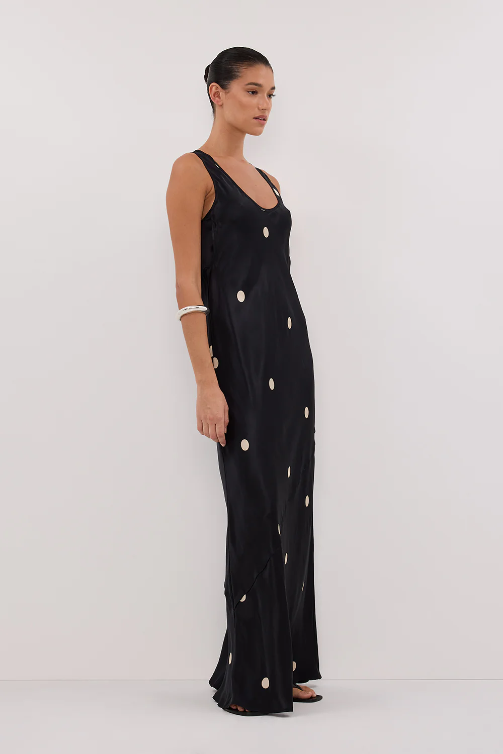 LAURA BLACK SPOT SILK MAXI DRESS - Yukikoi