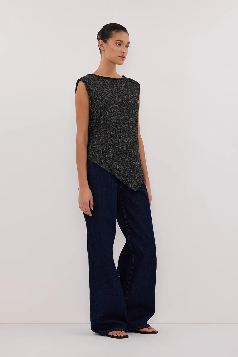 ALTHEA BLACK MARLE ASYM KNIT TOP - Yukikoi