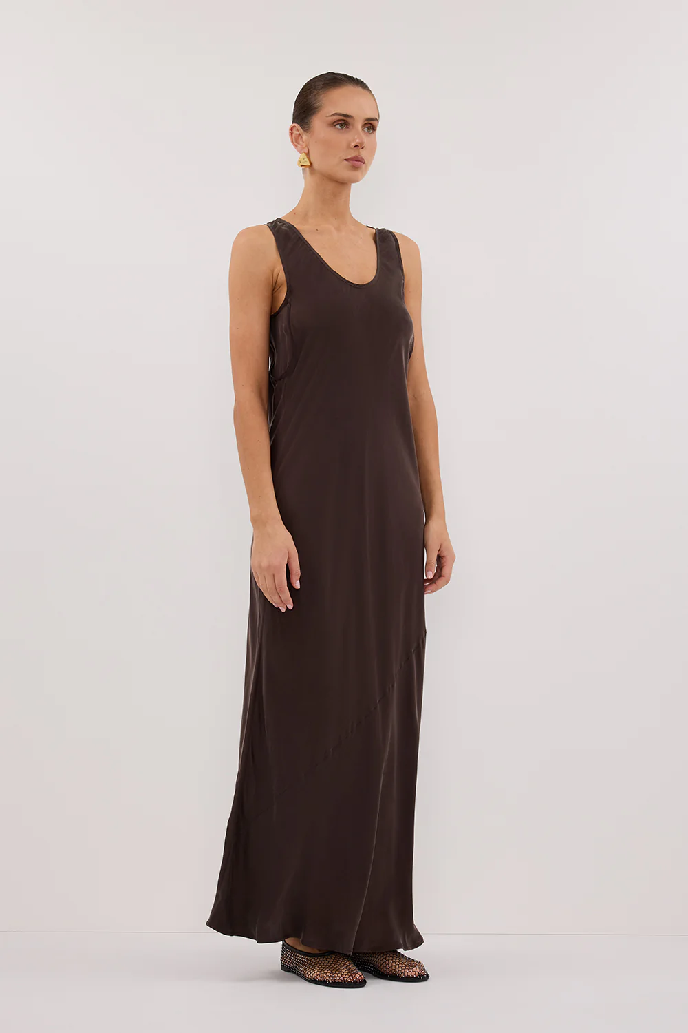 DARCY BITTER CHOC SILK MAXI DRESS - Yukikoi