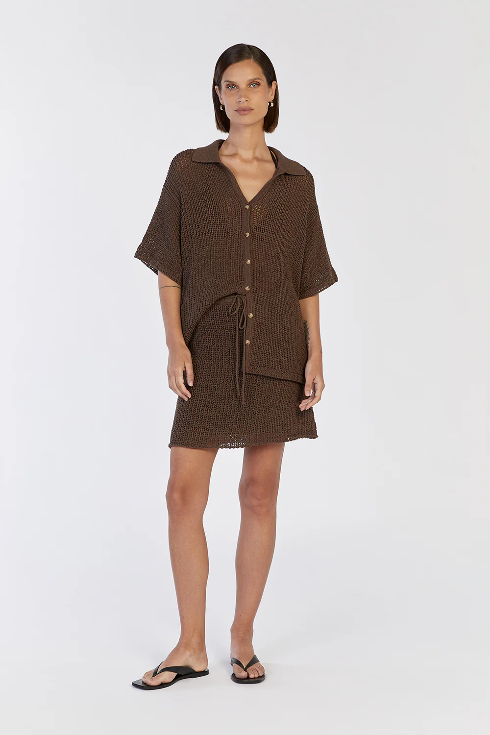 MARGOT CHOC KNIT CROCHET MINI SKIRT - Yukikoi