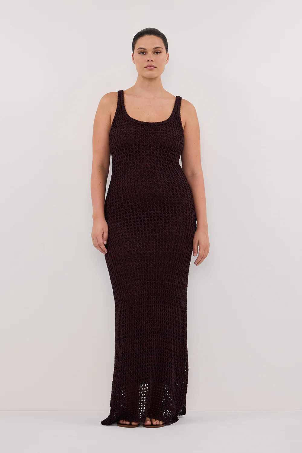 TESS CHOC CROCHET KNIT MAXI DRESS - Yukikoi