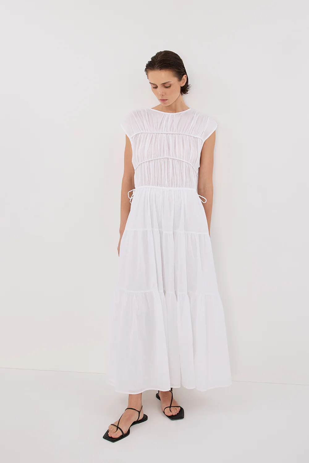 FLYNN WHITE LINEN BLEND MIDI DRESS - Yukikoi