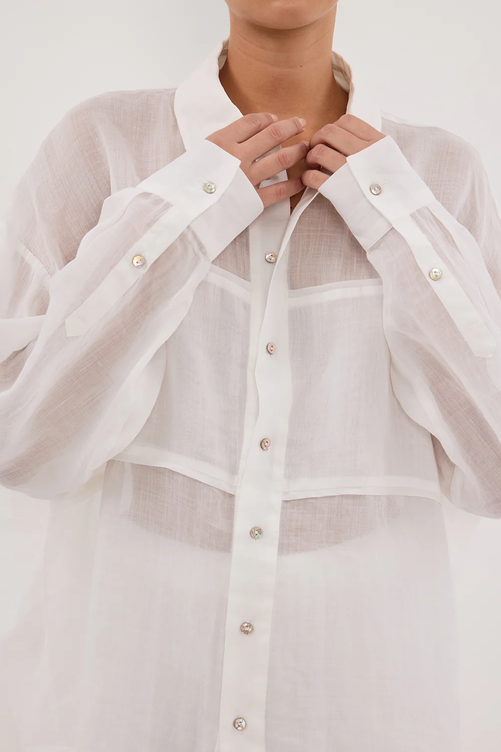 KAI WHITE OVERSIZED RAMIE LONG SLEEVE SHIRT - Yukikoi