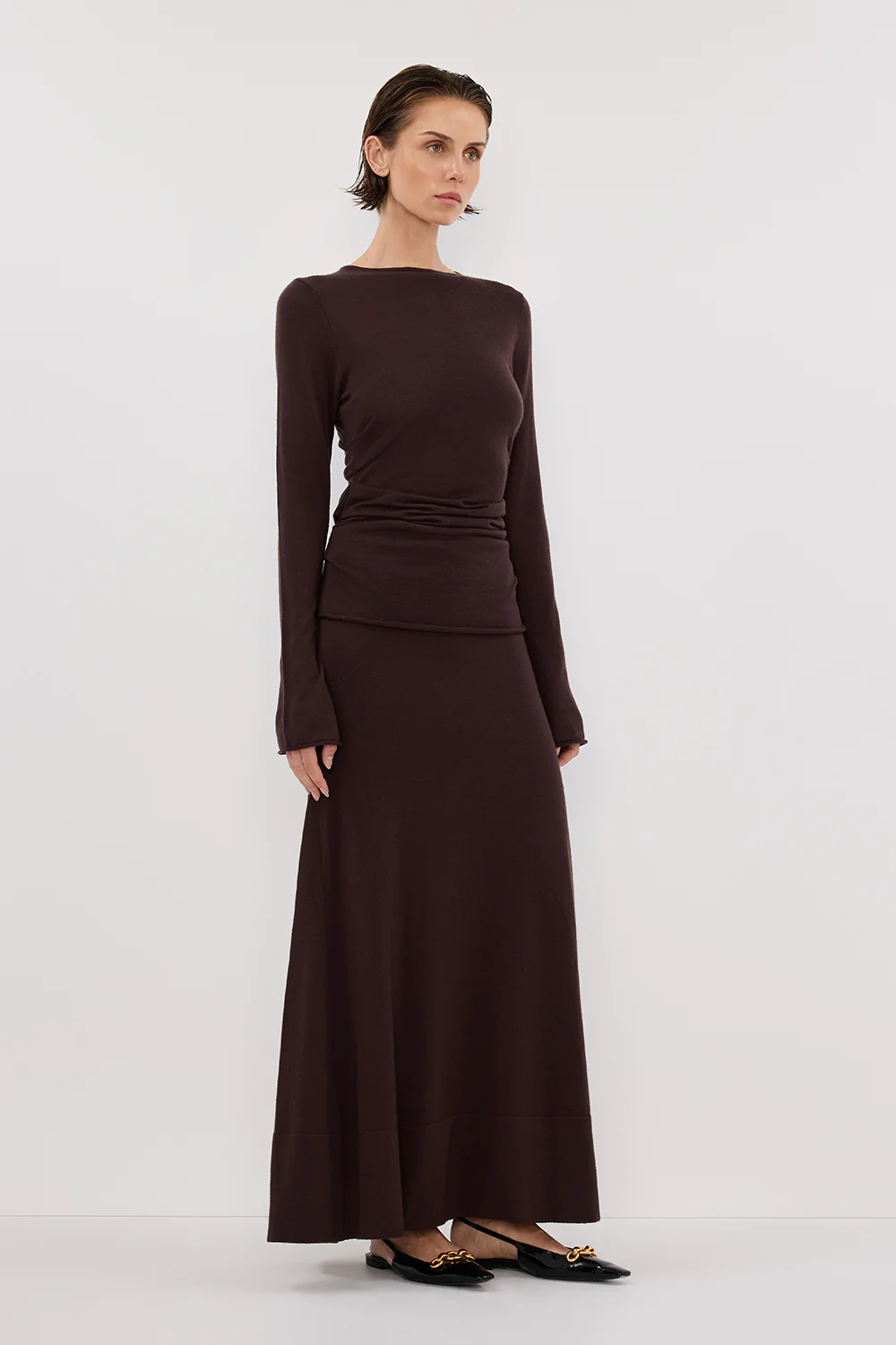 NICO BITTER CHOC MERINO MAXI SKIRT - Yukikoi