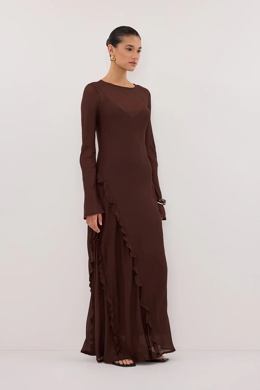 MARISSA CHOC LONG SLEEVE MAXI DRESS - Yukikoi