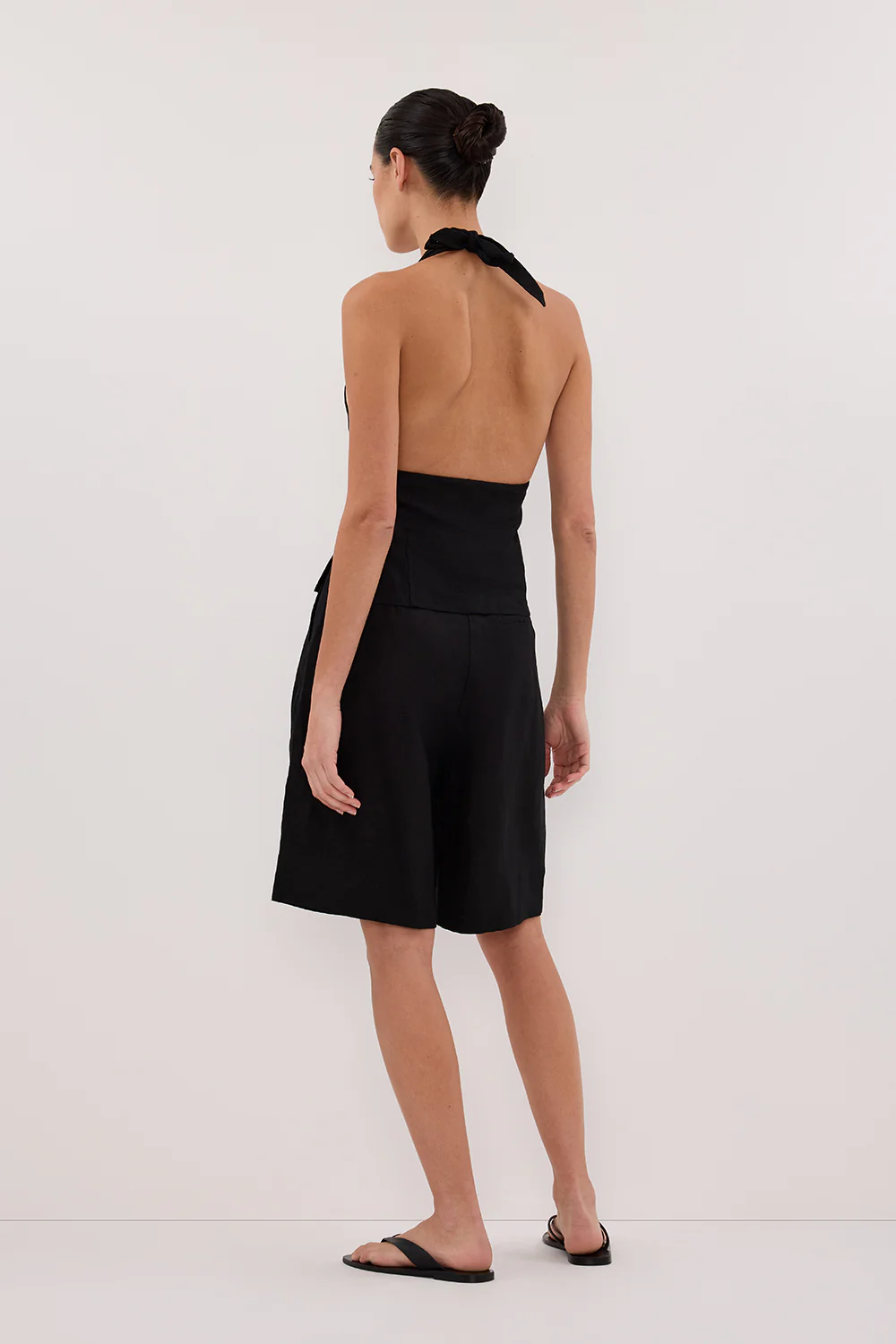 AUDREY BLACK LINEN HALTER TOP - Yukikoi