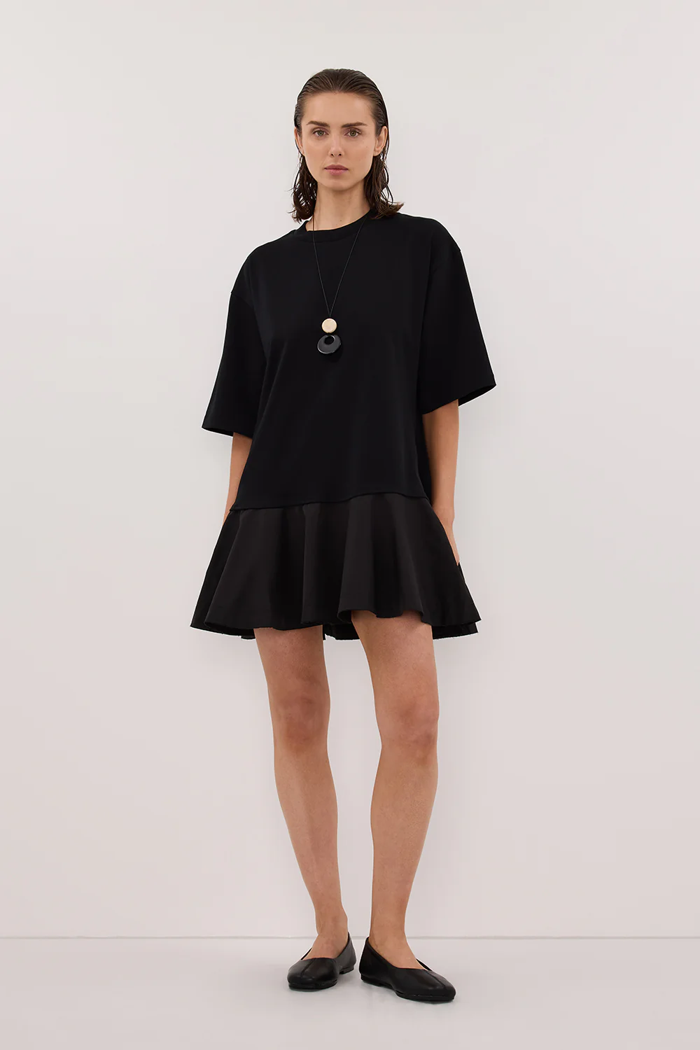 NOAH BLACK SHORT SLEEVE RUFFLE MINI DRESS - Yukikoi