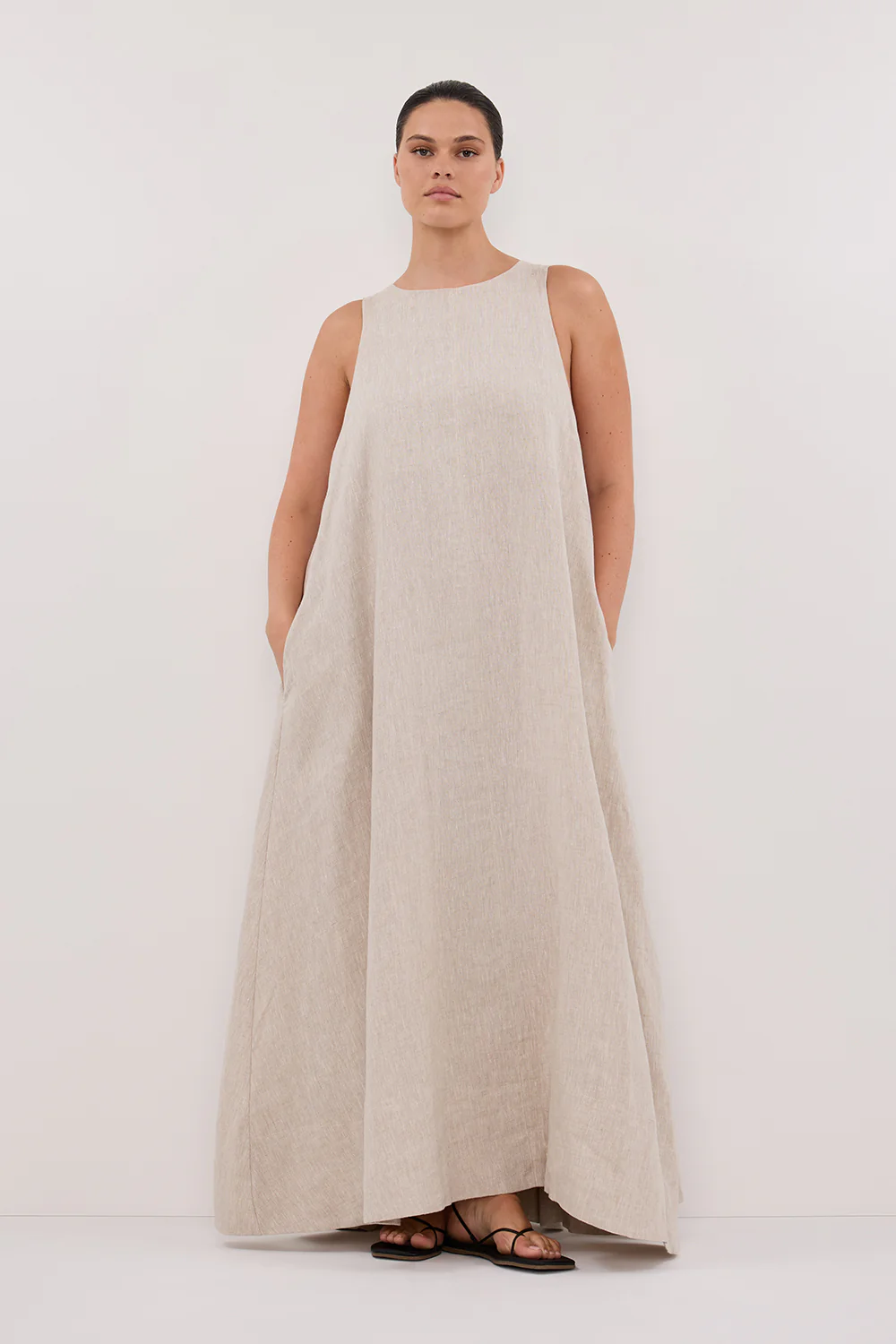 ISABELLE NATURAL LINEN MIDI DRESS - Yukikoi