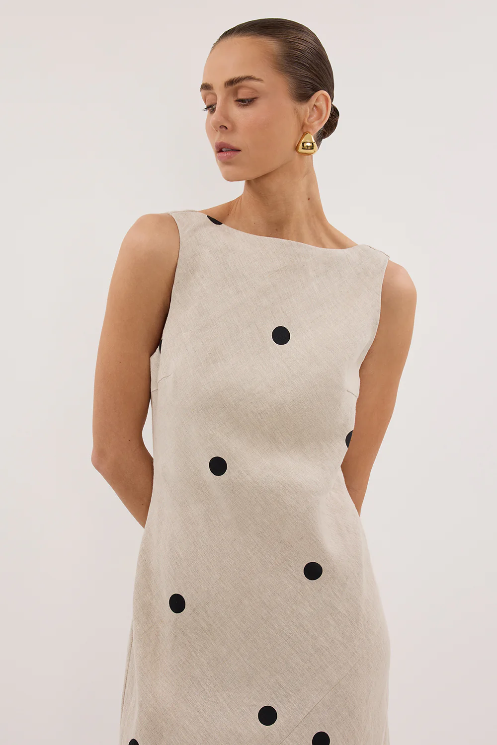 BEVERLY NATURAL SPOT LINEN MIDI DRESS - Yukikoi