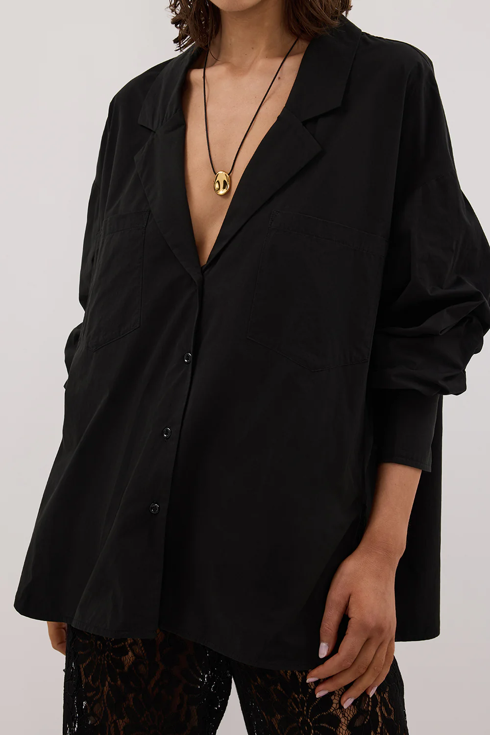 IRENE BLACK LONG SLEEVE NOTCH COLLAR SHIRT - Yukikoi