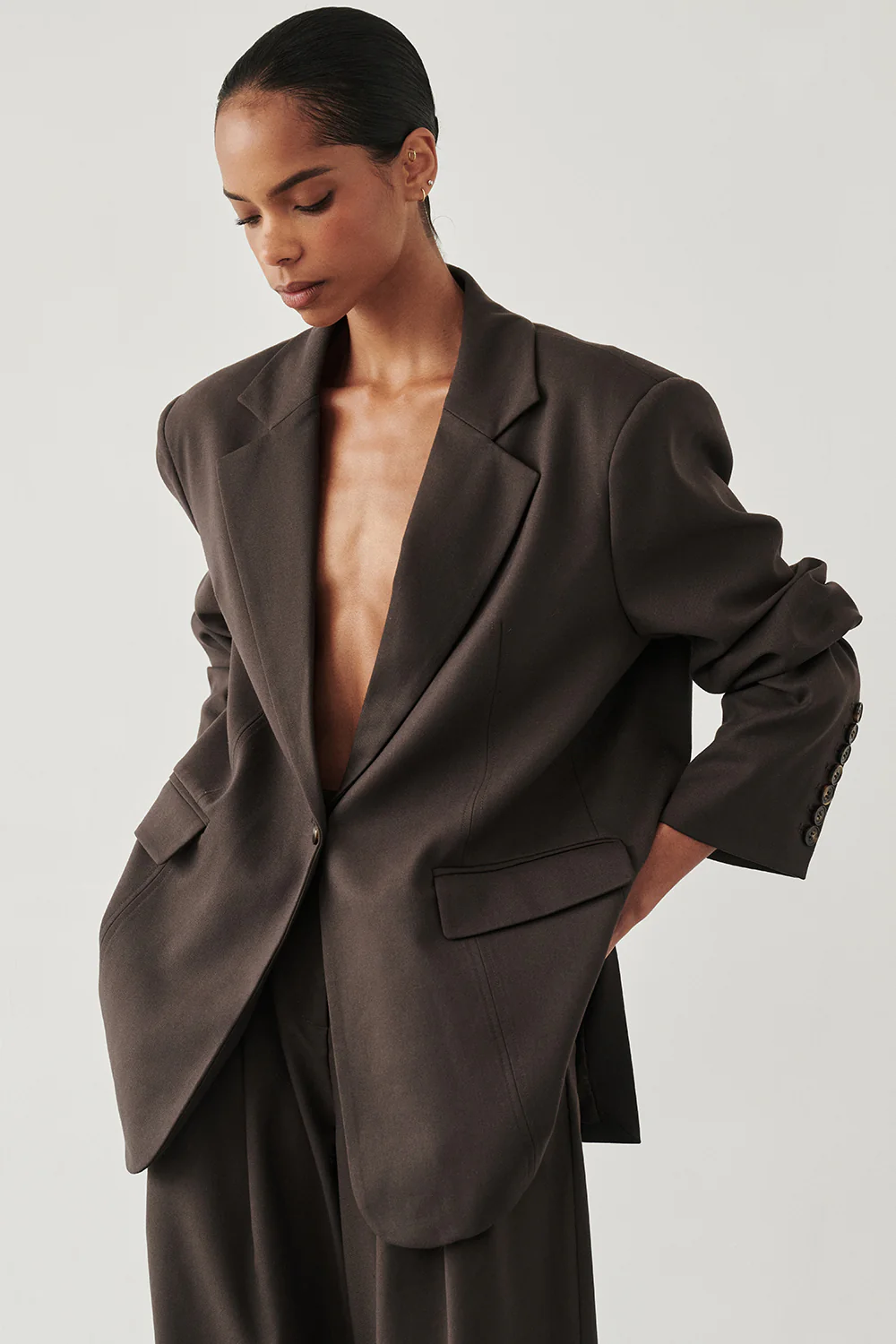 EDEN BITTER CHOC OVERSIZED BOXY BLAZER - Yukikoi