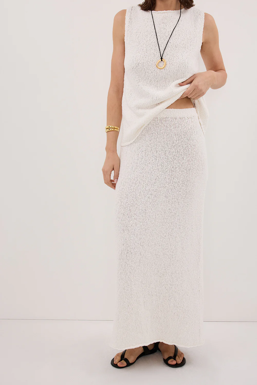 DINA OFF WHITE KNIT MIDI SKIRT - Yukikoi