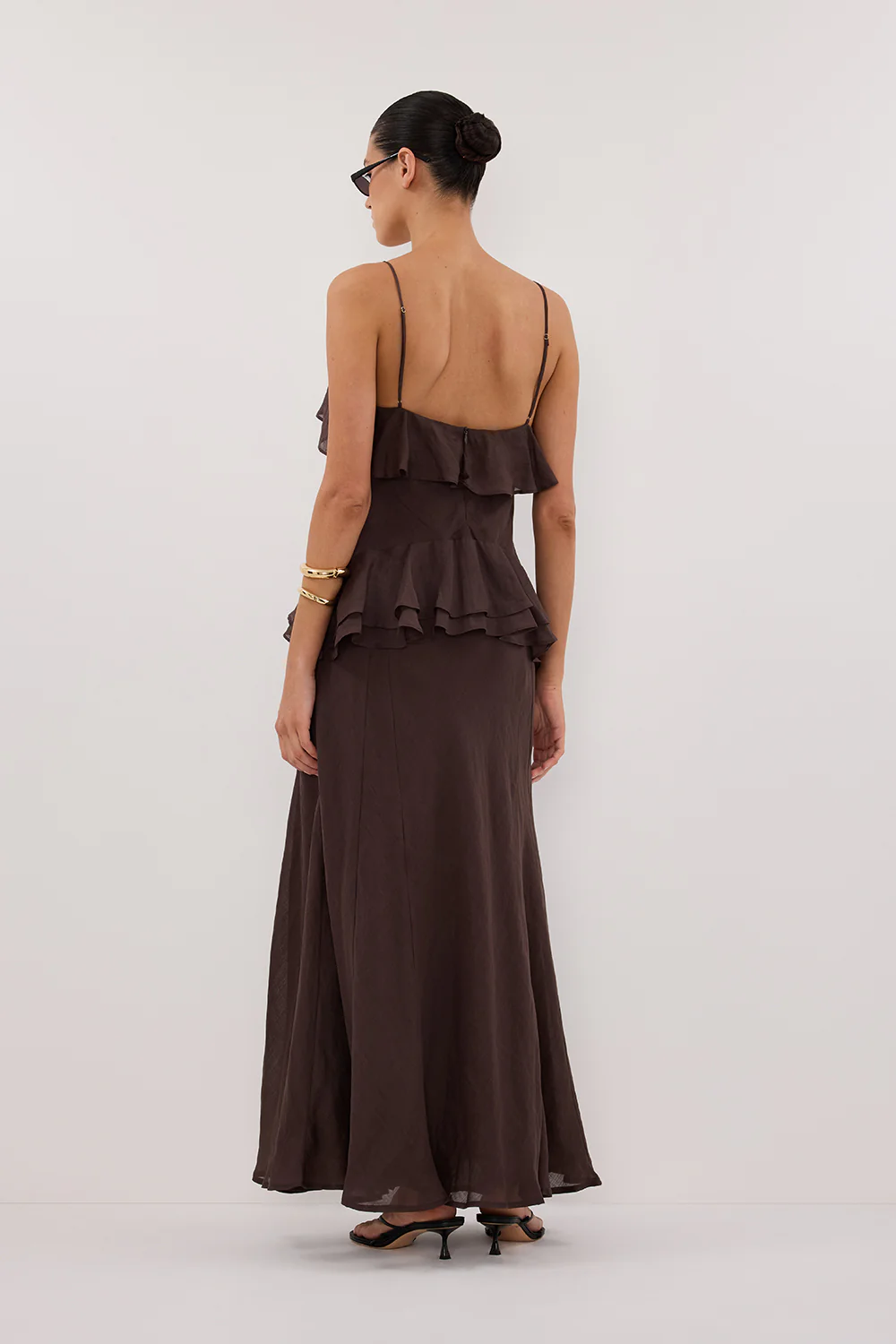 SARA DARK CHOC RAMIE MAXI DRESS - Yukikoi