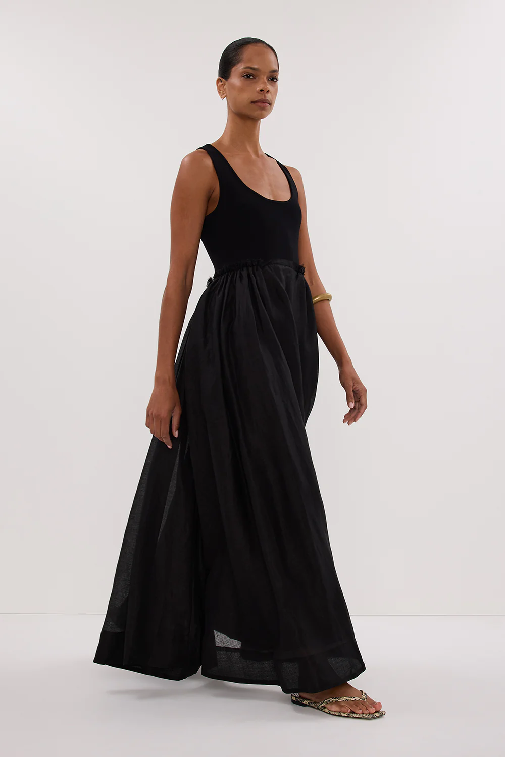 APRIL BLACK HYBRID KNIT MIDI DRESS - Yukikoi