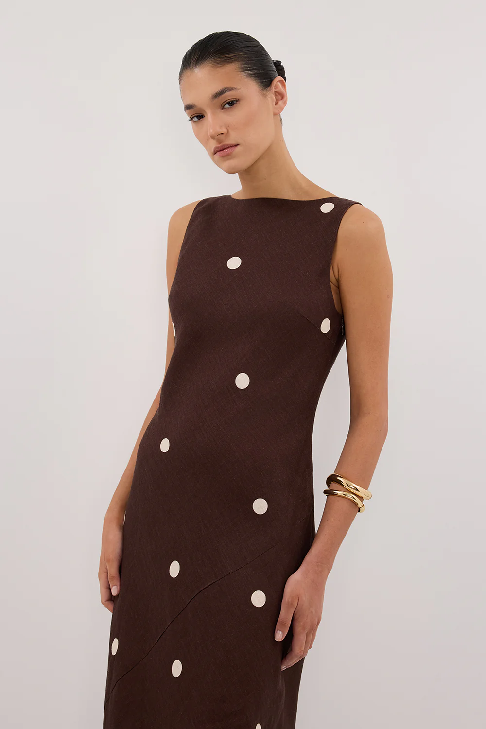 BEVERLY BITTER CHOC SPOT LINEN MIDI DRESS - Yukikoi